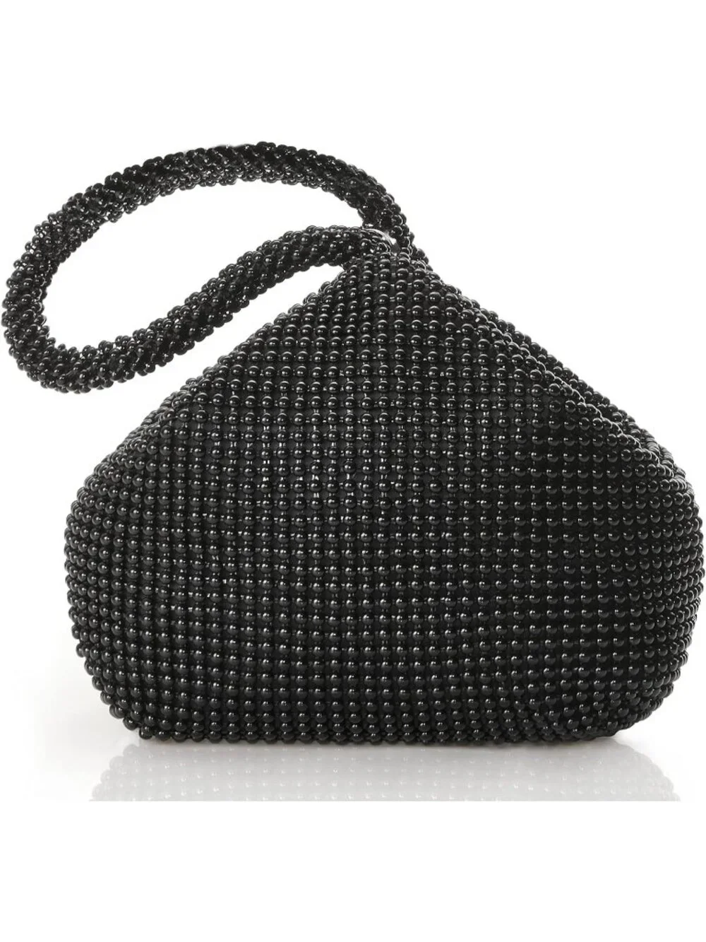 👜 Women's Black Beaded Triangle Evening Clutch Wristlet Purses Wedding Bag